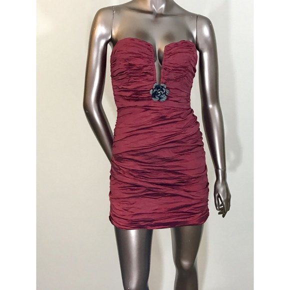 NWT BCBG Max Azria Tristina red wine strapless taffeta dress size 4 and 6 - Picture 5 of 6